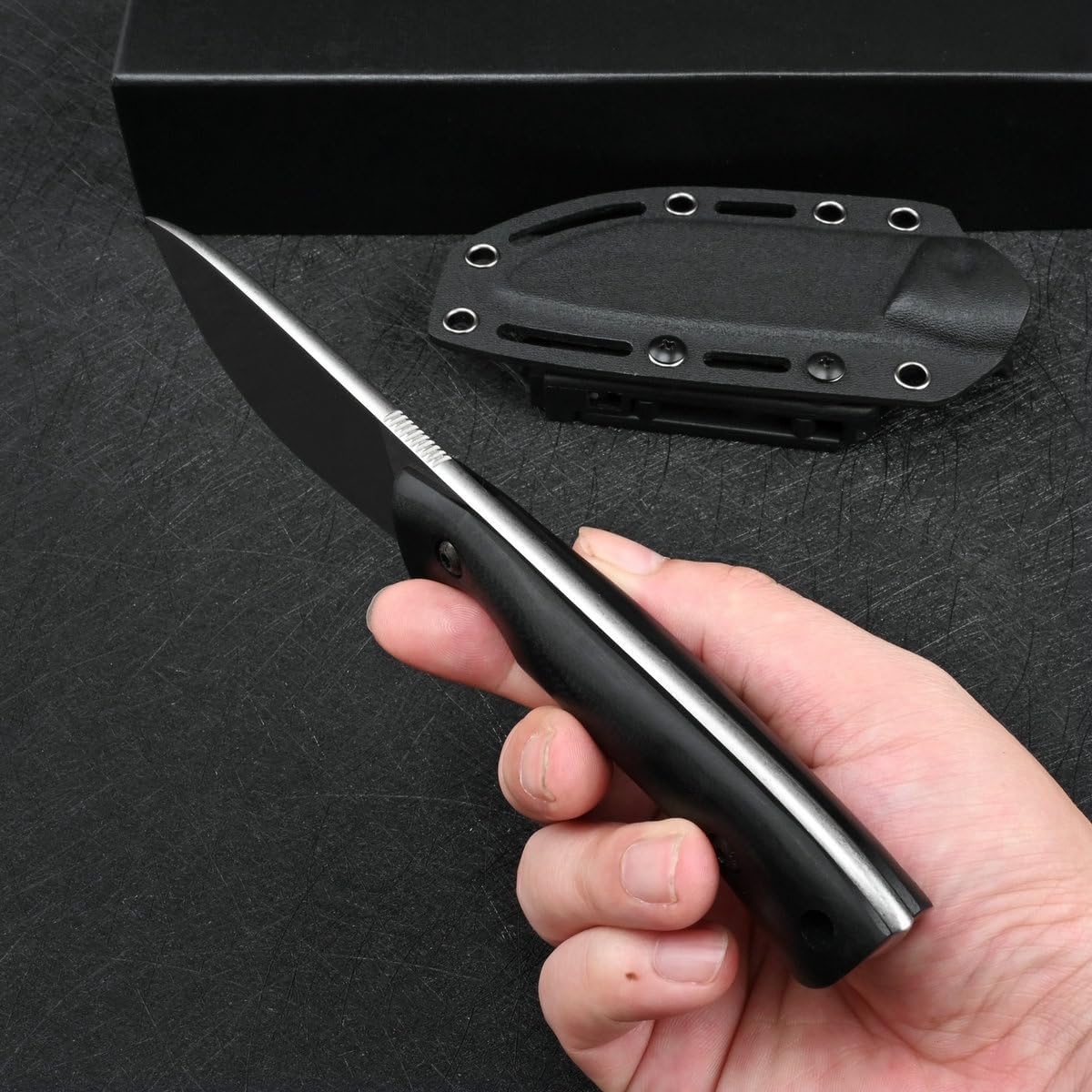 Knives D2 Steel Tactical Fixed Blade Knife with kydex sheath for Men EDC Outdoor Camping Survival Hunting (Black handle)