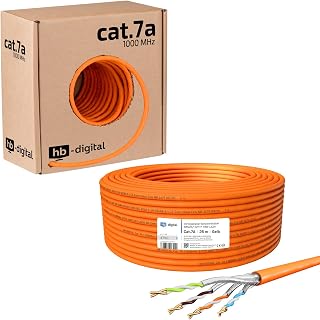 HB-DIGITAL 25m CAT.7a Netzwerkkabel LAN Kabel Verlegekabel AWG 23 Reines Kupfer S/FTP PiMF LSZH Halogenfrei RoHS-Compliant Ethernet Installationskabel Datenkabel PoE 10Gbit/s max. 1200MHz Orange