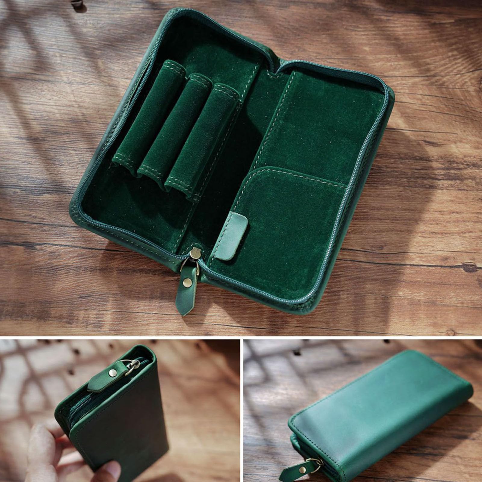 Astuccio in Pelle per Penne e Matite Borsetta Vintage da Cancelleria con 3 | Astuccio per Penne Stilografiche Per Viaggi Casa Ufficio Scuola Studio Artisti Disegno Journaling e Schizzi