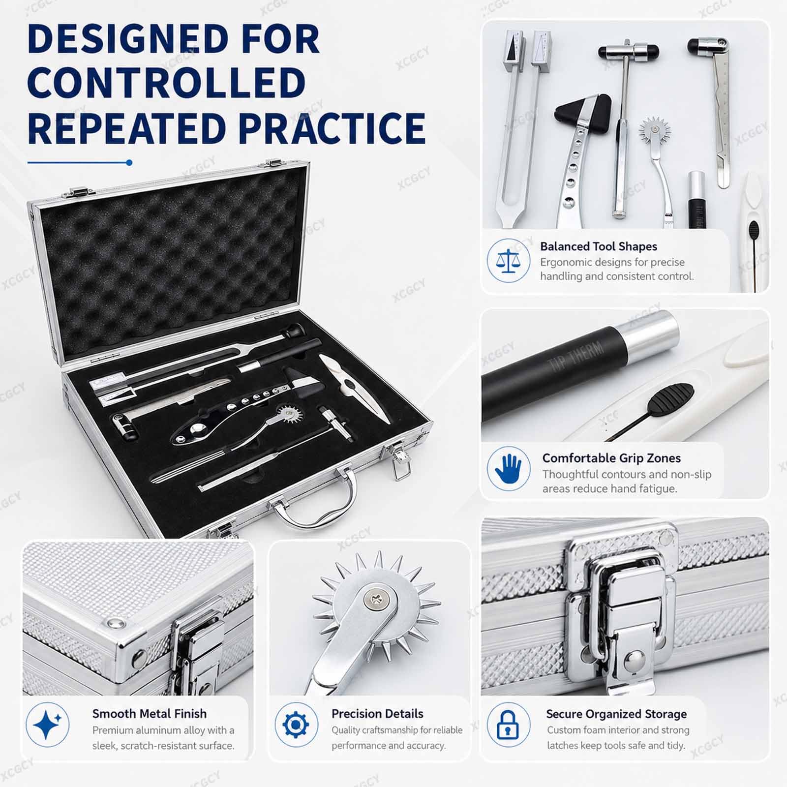 Set per Esame Neurologico, Set da 7 Pezzi con Custodia in Alluminio, Test di Puntura, Temperatura, Tatto, Vibrazione, Riflessi Tendinei per Studenti di Medicina E Professionisti