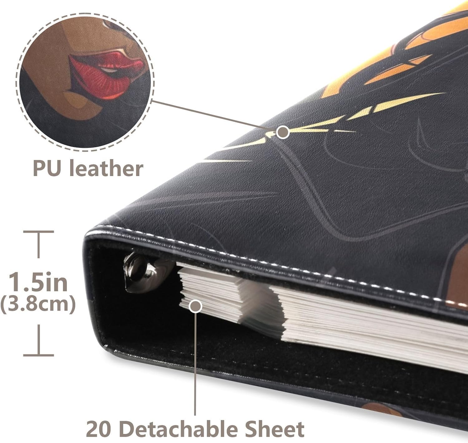 JIPONI Pretty Black Lady Large Photo Album, DIY Leather Cover Scrapbook Albums for 4x6 5x7 6x8 Pictures, Self Adhesive Memory Book for Wedding, Baby, Family