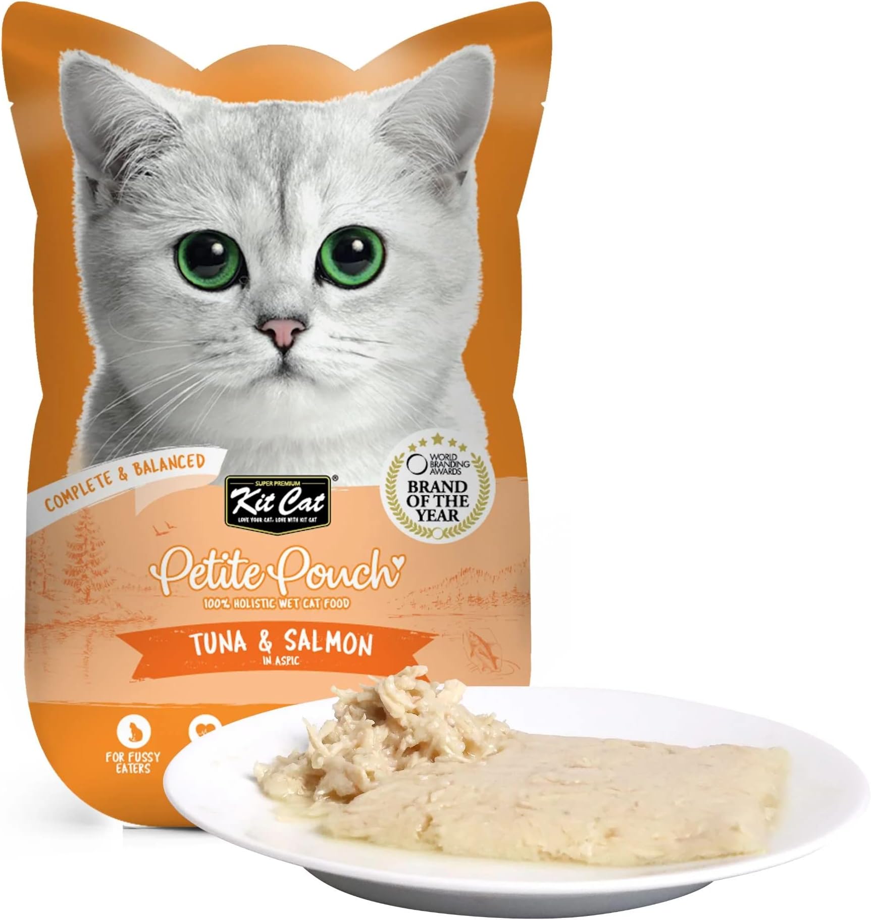 Kit Cat Petite Pouch Complete & Balanced Wet Cat Food - Tuna & Salmon in Aspic 70 G (Pack of 6),Adult