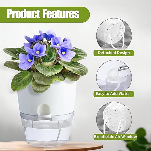 Miniatura 3 de Oliz Macetas de riego automático, macetas de orquídeas de 6 pulgadas, macetas de plástico decorativas modernas con cuerda de mecha, almacenamiento