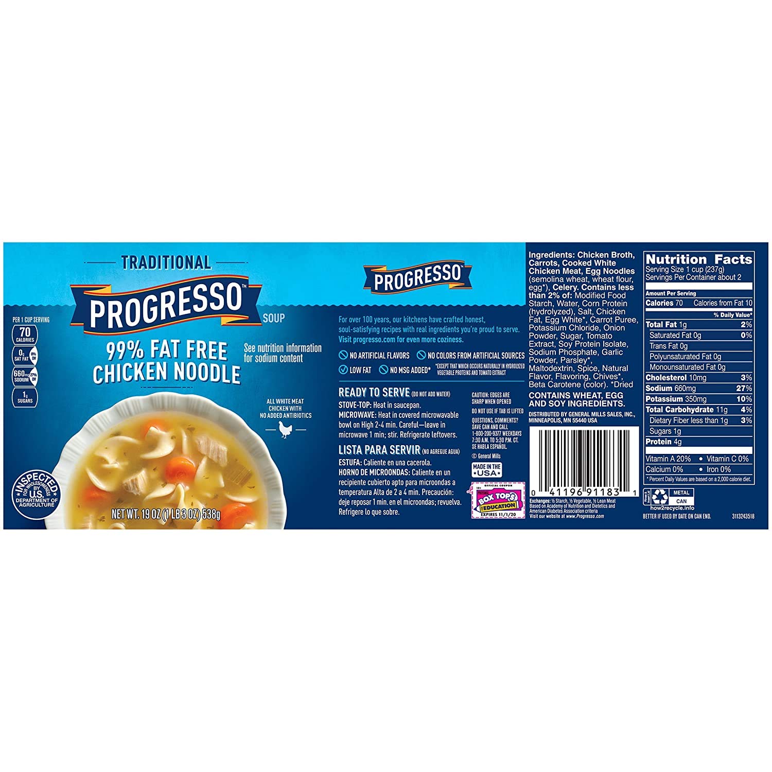 Progresso Traditional 99% Fat Free Chicken Noodle Soup19 OZ (pack of 5)