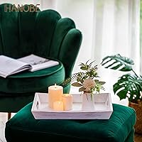 Vista 5 de Hanobe Bandeja decorativa de madera para servir bandejas otomanas de madera rústica para mesa de café, bandeja rectangular con asas para sala