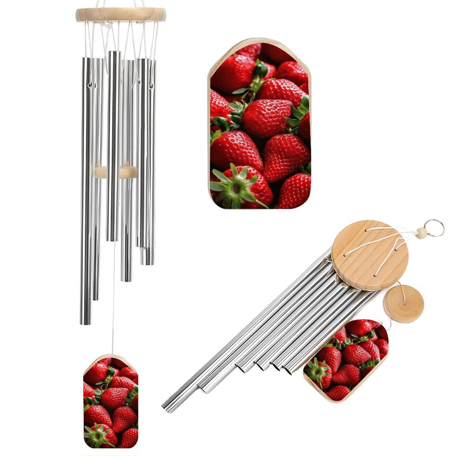 Fresh Strawberries Wind Chimes for Outside Memorial Gift Sympathy Wind Chimes Aluminum Tube Windchime with Hook Windbell for Outdoor Patio Garden Decor Housewarming Gift
