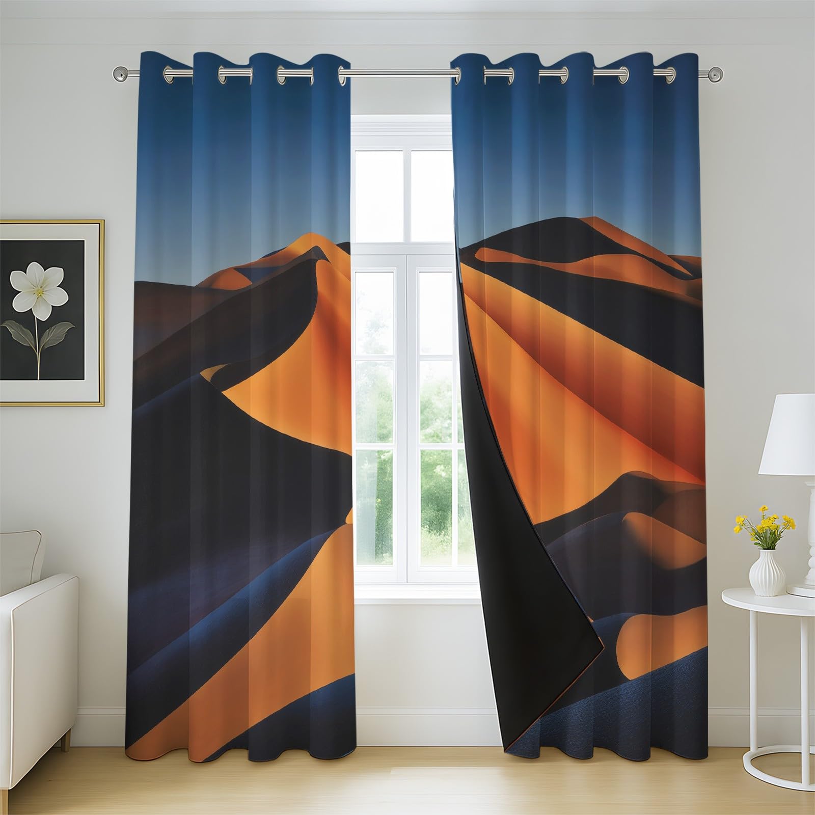Générique Lot de 2 Naturel Moderne Rideaux à œillets Occultants 117 x 137 CM, Élégant Désert Isolation Thermique Super Doux Rideaux pour Chambre Coucher Salon Cuisine Fenêtre