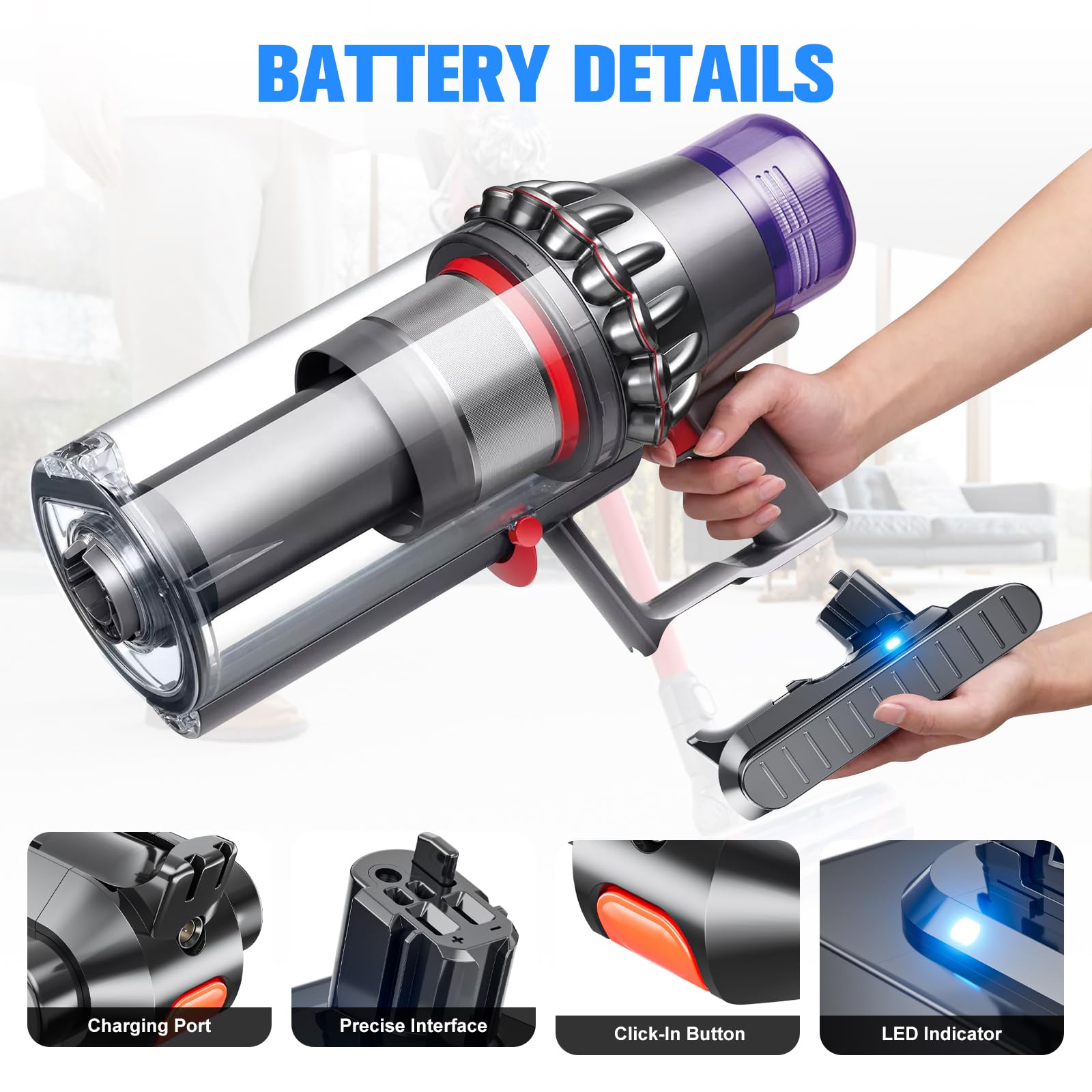 Upgraded 10.0Ah 25.2V Replacement for Dyson V11 V15 Battery?Click-in Version?Compatible with Dyson V11 Lithium Outsize Animal Torque Drive 970425-01 970938-01 V15 Detect SV15 SV16 SV17 Vacuum Cleaner