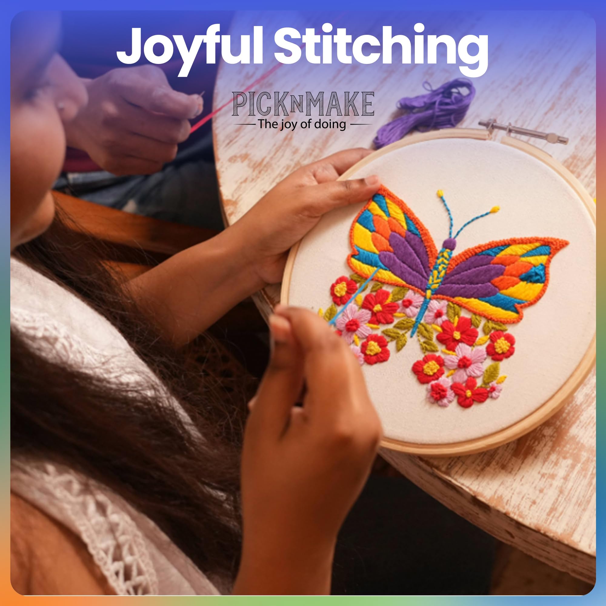 picknMAKE Cross Stitch Embroidery Kit Combo Pack for Beginners & Adults - Includes 3 Unique Designs, Hoop, Printed Fabric, Threads, Needles, Cutter, and Instructions -Craft Hobby, Multicolor 1