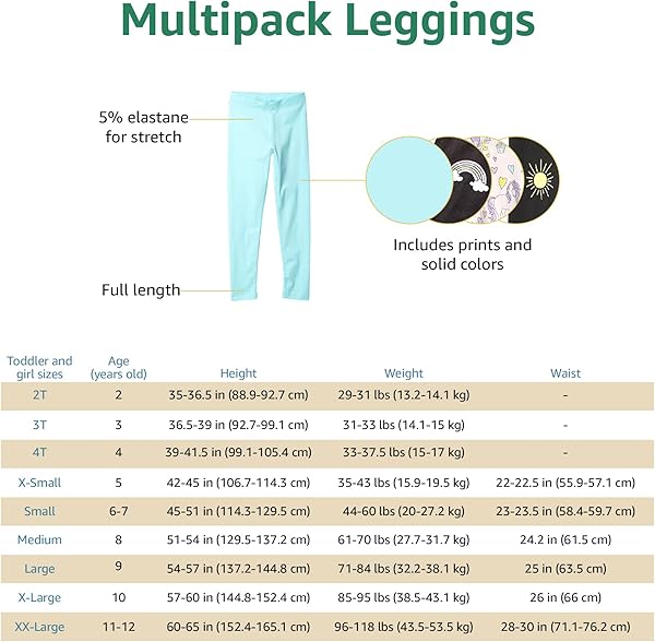Amazon Essentials Legging Fille, Packs Multiples - 4
