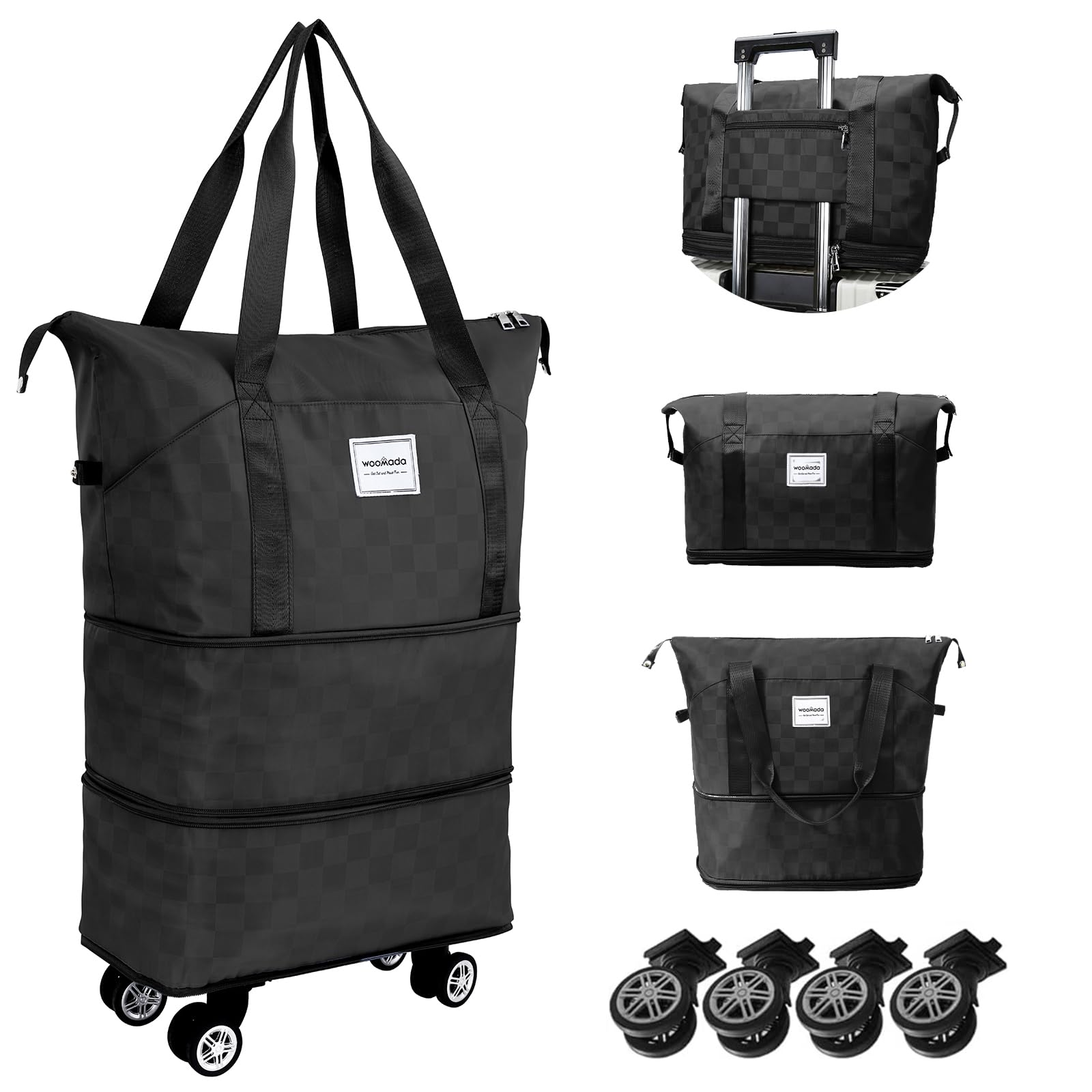 WOOMADA Rolling Duffel Bag With Wheels, Detachable Rolling Carry-On Luggage, Expandable Foldable Large Suitcase for Travel, Business, Camping, Gift