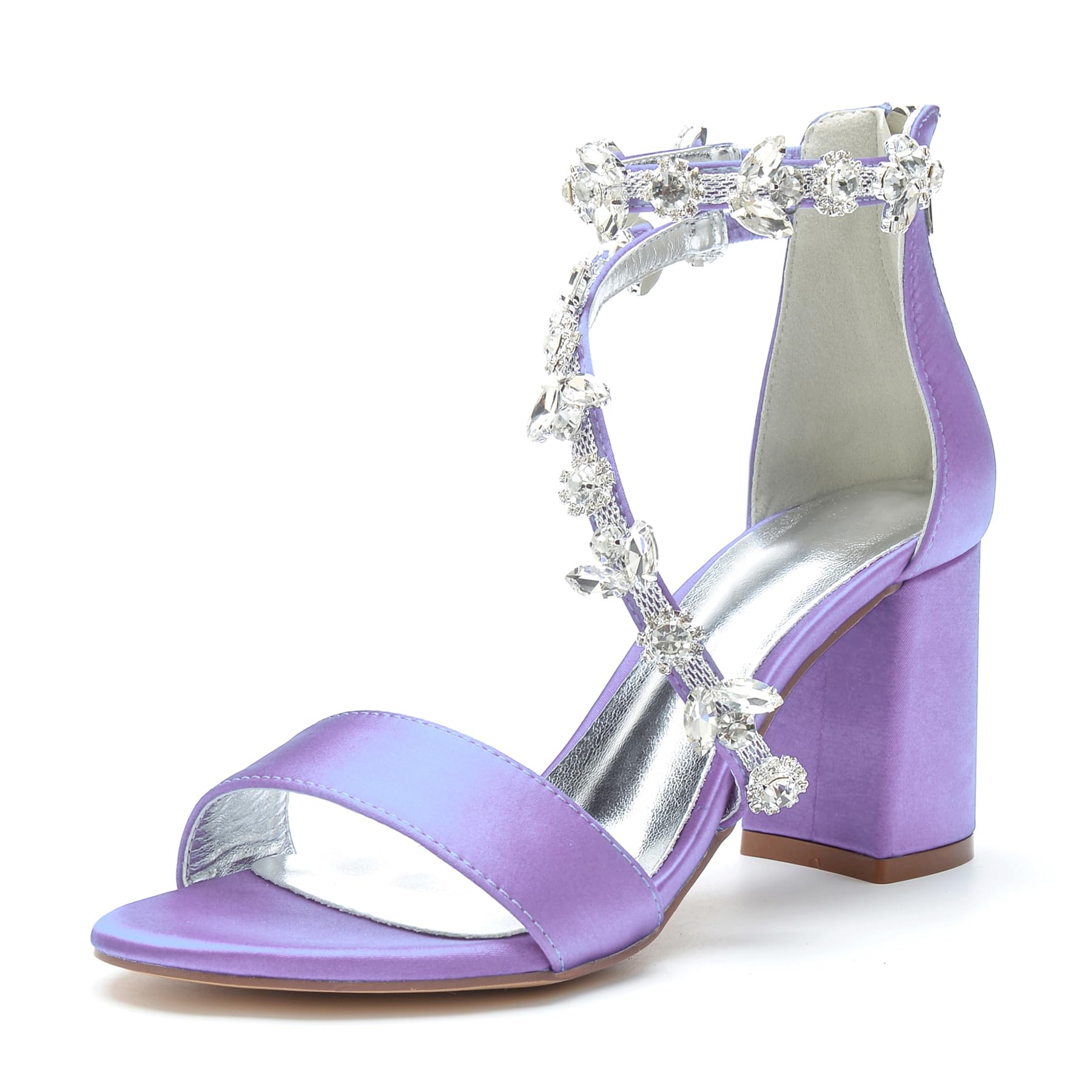 Hyinlays Women's Open Toe Block Heel Sandals Chunky Crystal Wedding Dress Shoes Ankle Strap Prom Party Pump Sandals