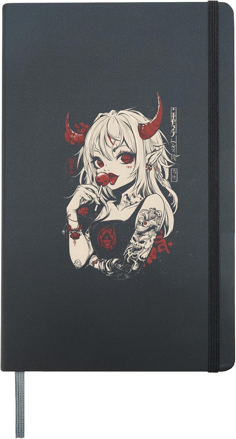 Goth Grunge Girl Waifu Demon Anime Horror Alt Aesthetic Hardcover Journal, Black