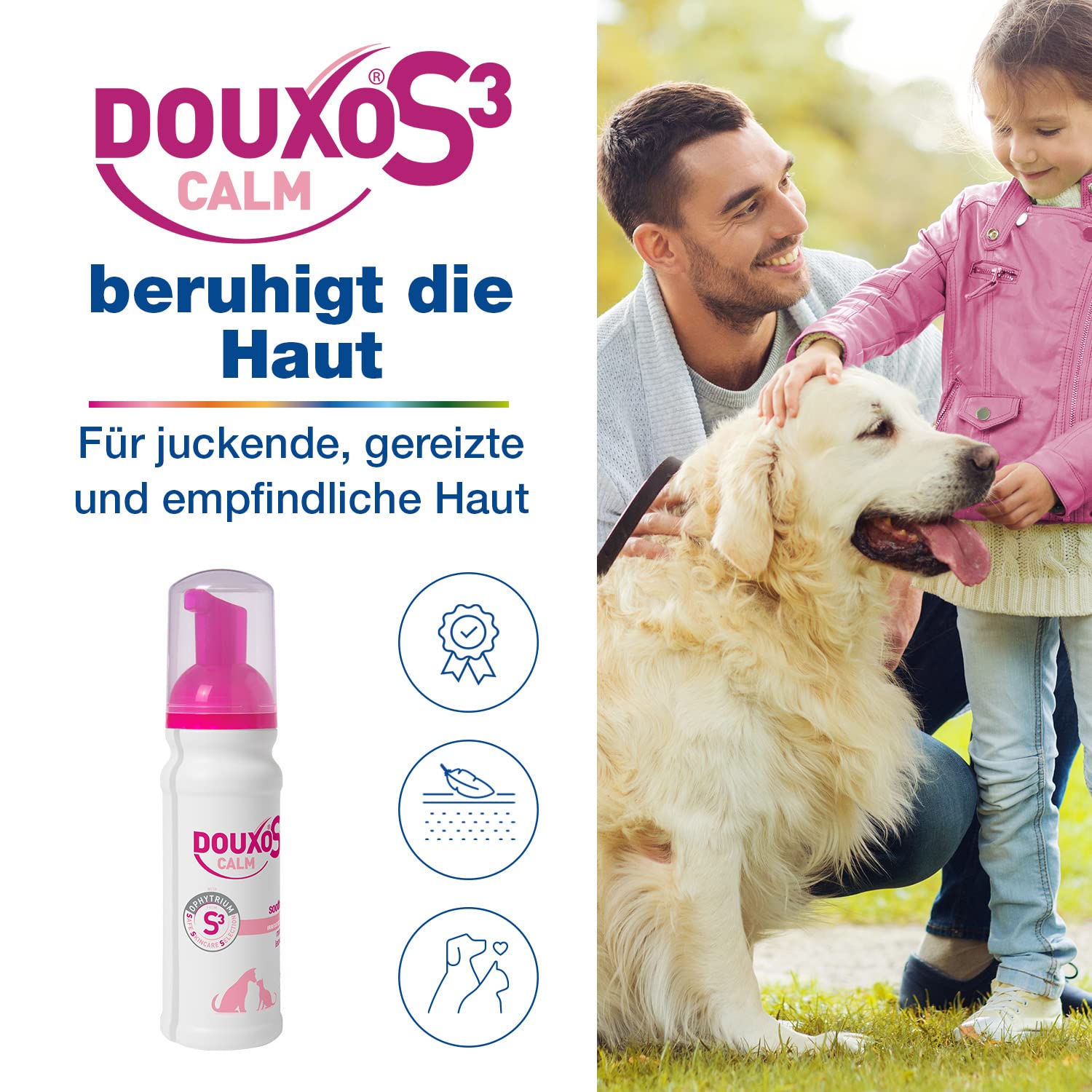 DOUXO S3 Calm Mousse pour chiens et chats - Hygiène des peaux sensibles - Soulage et protège - Parfum hypoallergénique - 150 ml