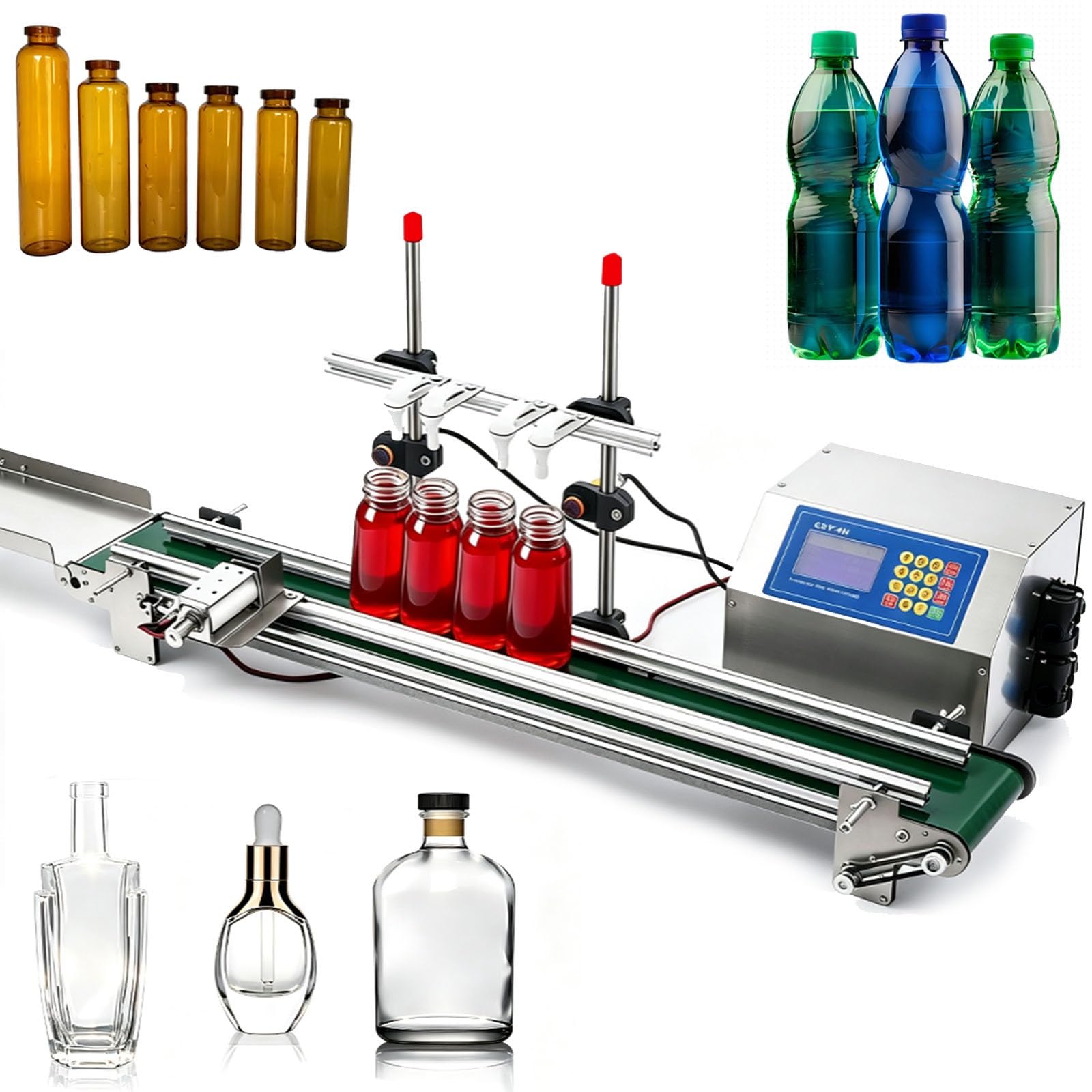 Combo de línea de producción automática de llenado de líquidos | Con 4 Boquillas, Precisión de Llenado ≤±1.0%, for Líquidos Livianos, Bebidas y Cosméticos