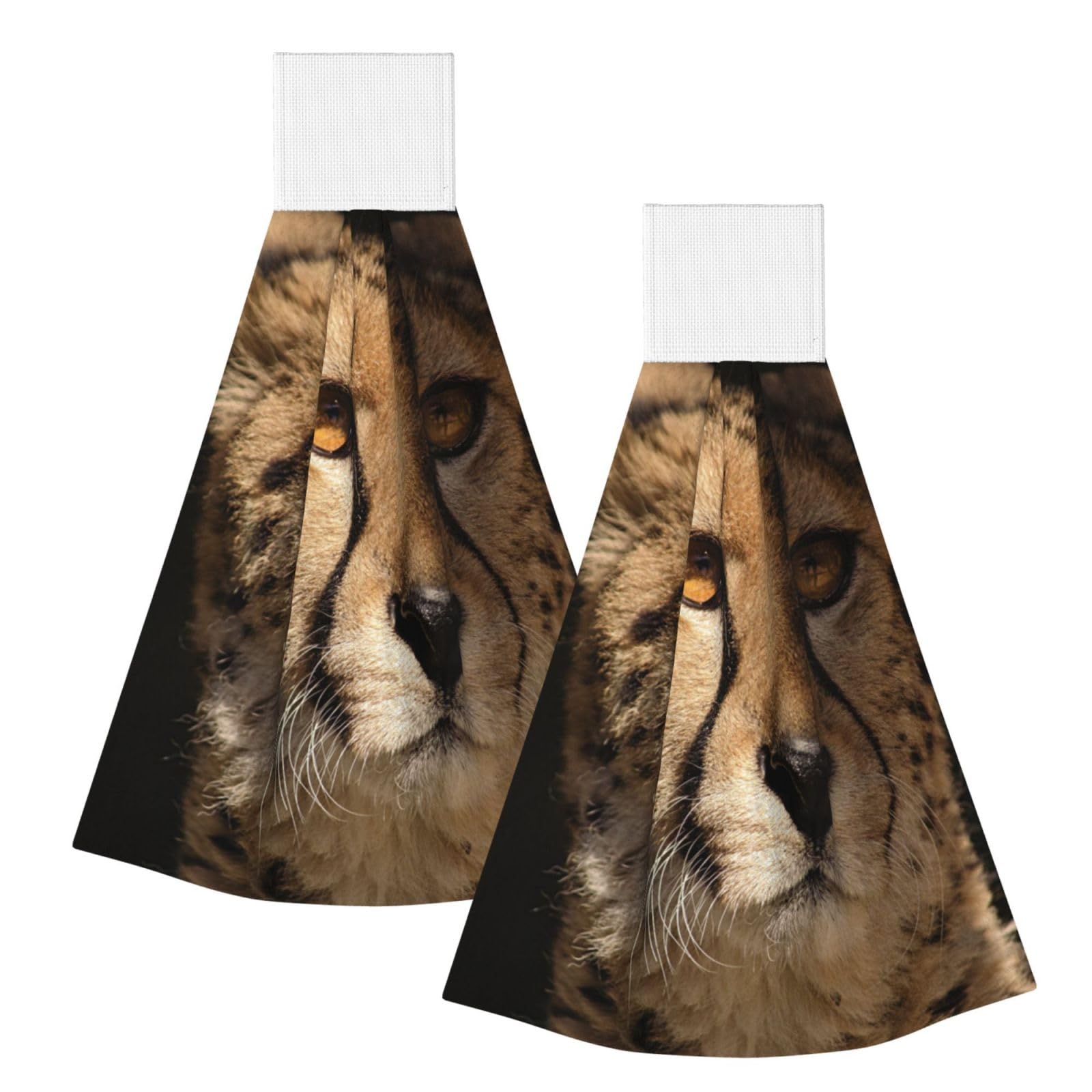 DOPKLNA White Cheetah Printed, 2 Pcs Hanging Coral Fiber Hand Towels for Bathroom, Absorbent Kitchen Towels
