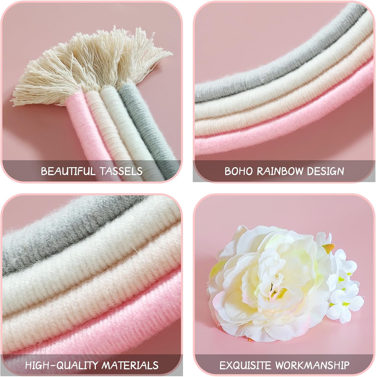 Newborn Photography Props Macrame Rainbow Decor Handmade Rainbows Newborn Photo Prop Rainbow Baby Photoshoot Props Bedroom Wall Decor Playroom Nursery Photo Props Accessories (Pink)