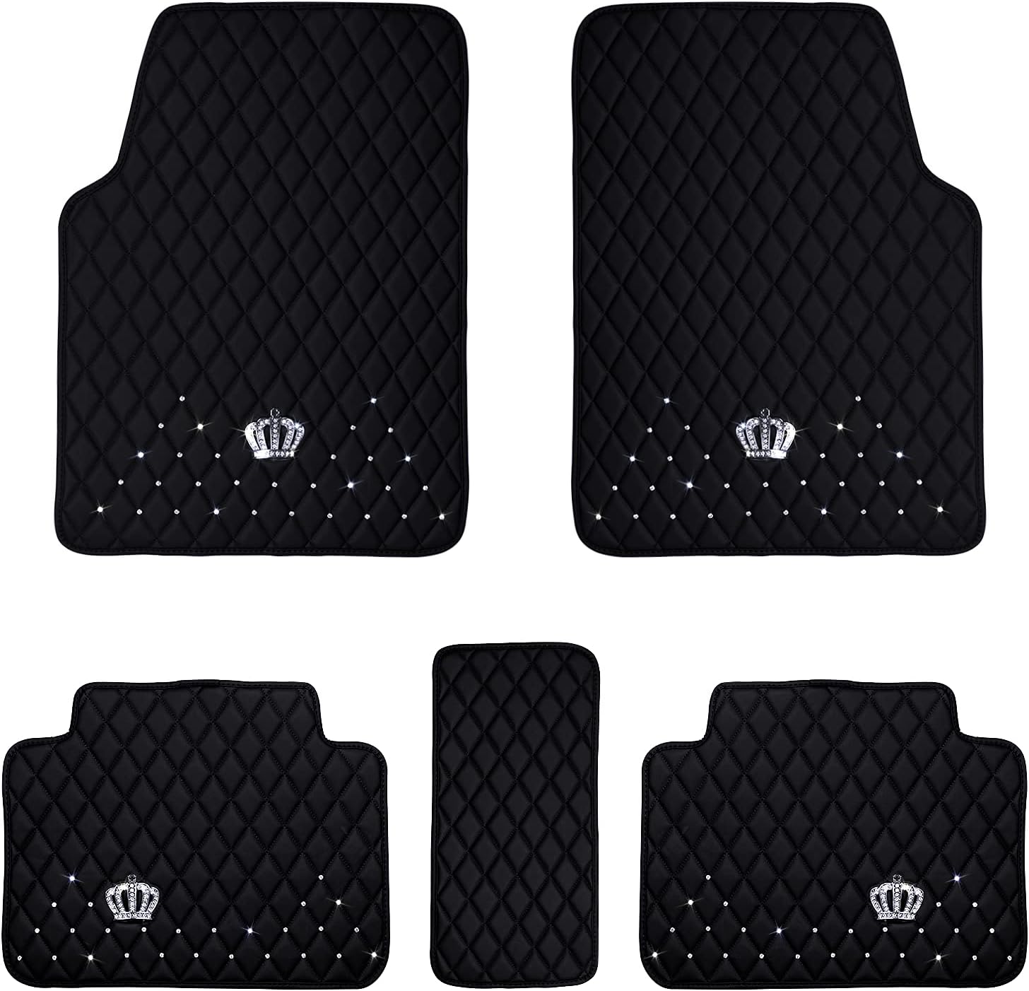 eing All Weather Pu Leather Floor Mats for Car SUV & Truck - 5 Pack/Set (Front & Rear), Heavy Duty Protection,Car Floor Cushion,Black
