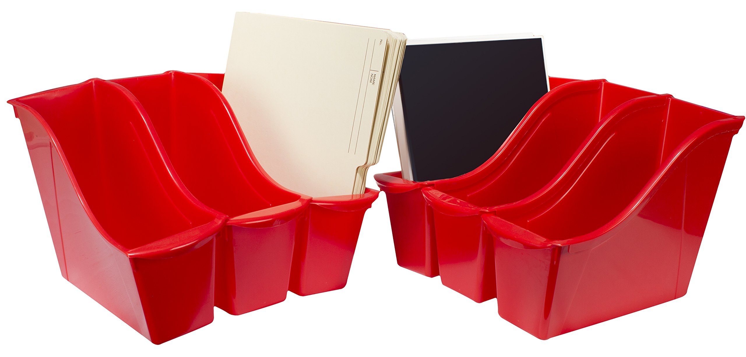 Storex Small Book Basket - Interlocking Plastic Organizer for Home, Office and Classroom, STEM Red, 6-Pack (71109A06C)