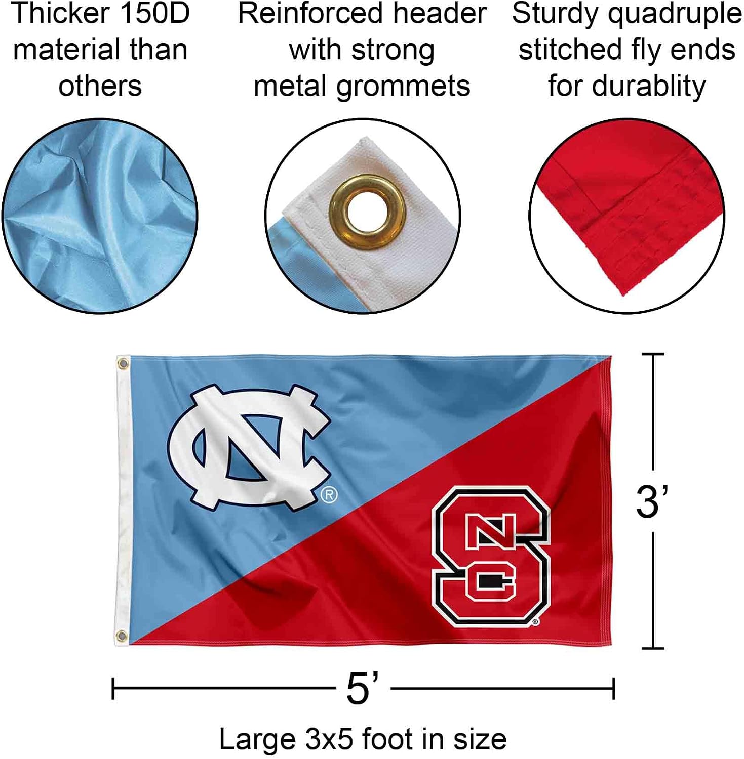North Carolina vs North Carolina State House Divided 3x5 Flag Rivalry Banner Flag