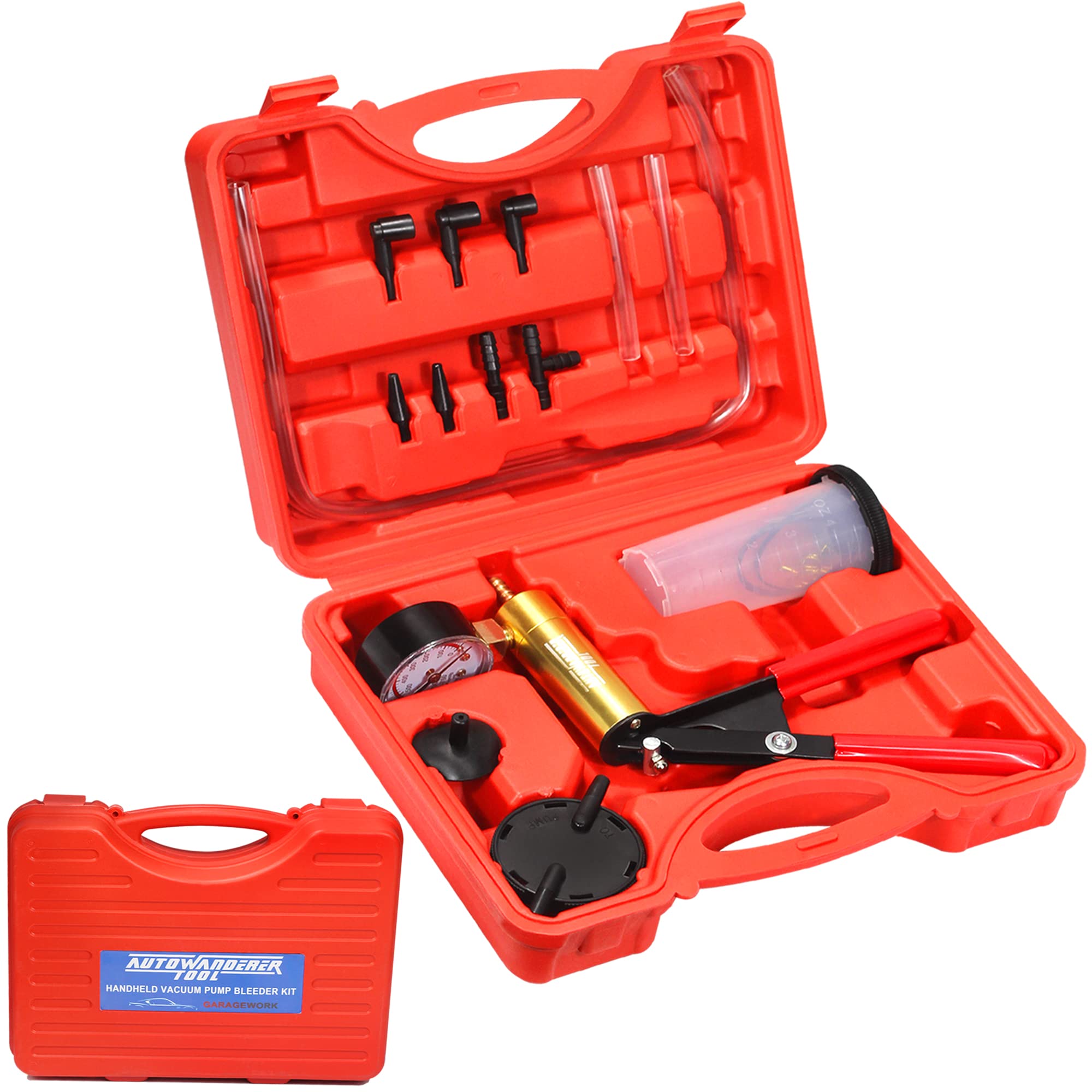 AutoWanderer Tool Brake Bleeder Kit Hand Held Vacuum Pump | 24PCS Brake Fluid Bleeder Kit with Adapters | One Person Brake Cluth Bleeding Tool for Motorcycle Car Truck