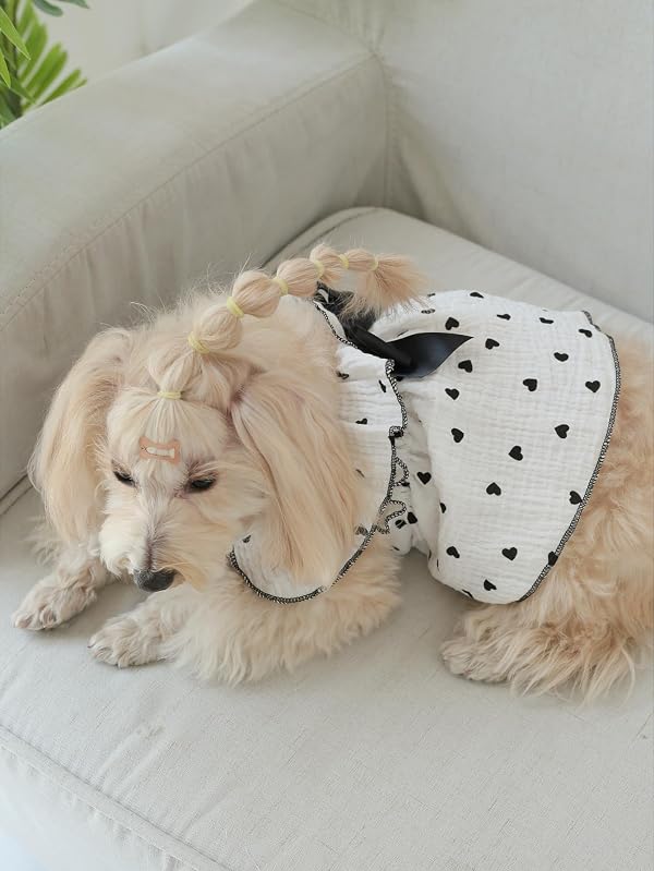 QWINEE 2pc Cute Heart Pattern Dog Dress Ruffle Trim Princess Dress Cat Vest Dress Lace Trim Summer Dress Pet Clothes for Small Medium Cats Dogs Kitten Puppy Black Multi X-Large by QWINEE - Image 3
