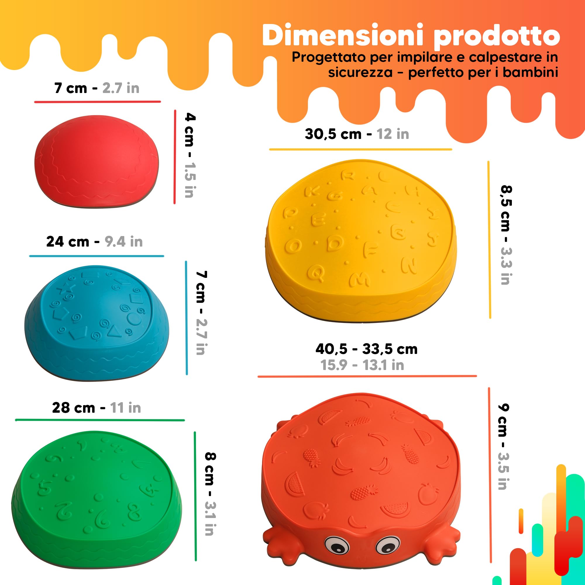 Pietre di equilibrio per bambini – Antiscivolo & stabili – Gioco Montessori per sviluppare equilibrio, motricità & coordinazione – Gioco sensoriale ed educativo per interno & esterno