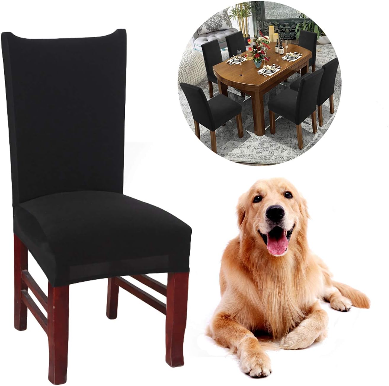 JunYito Chair Covers Dining Chair Covers Slipcovers Top Chair Protector for Dining Room Hotel Ceremony Banquet Wedding Party Décor (C-black