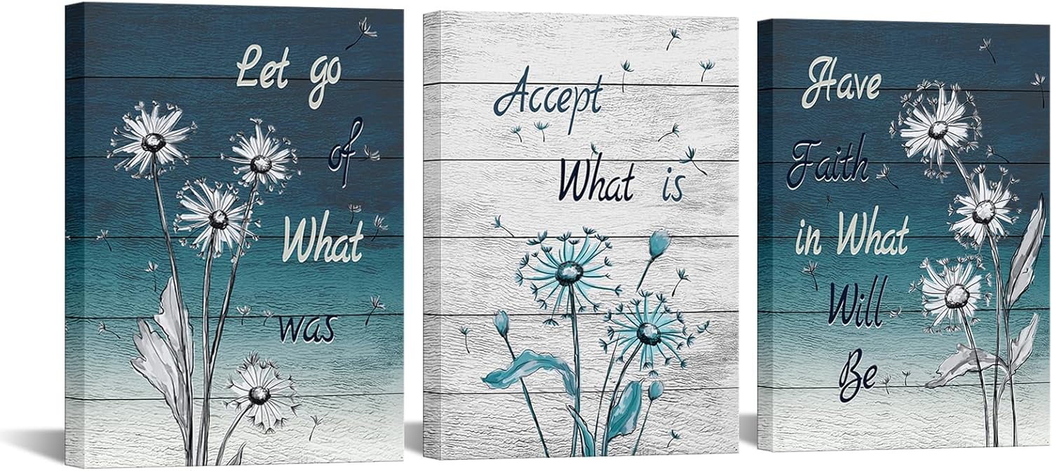 Nachic Wall Turquoise Bathroom Decor Dandelion Inspirational Quotes Wall Art Accept Let Go Have Faith Positive Signs Picture Prints