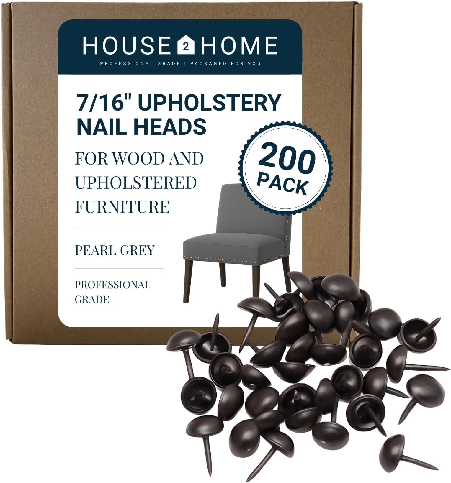House2Home Upholstery Tacks for Furniture, 7/16" Upholstery Nail Heads for Fu...