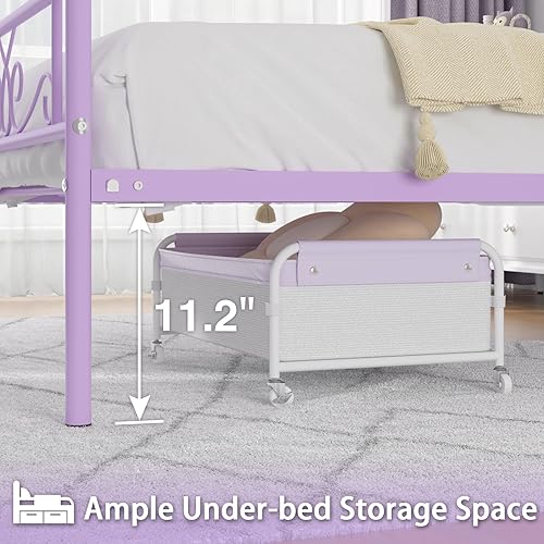 Miniatura 5 de Weehom Twin Size Bed Frame with Headboard and Footboard Steel Slats Support Twin Metal Bed No Box Spring Needed Easy to Assembly, Purple Púrpura