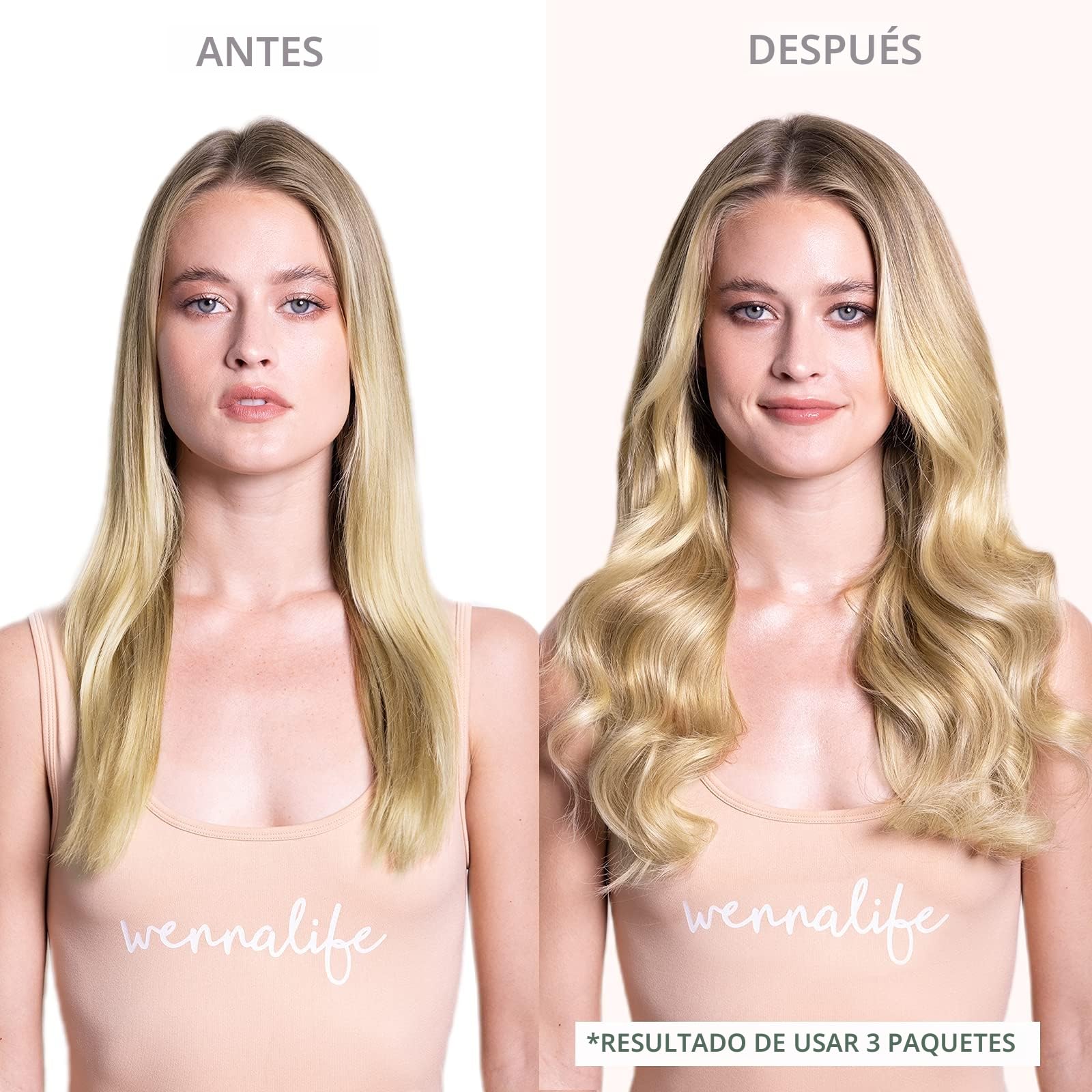 WENNALIFE Extensiones Adhesivas Pelo Natural, 55cm, 50g, 20 Piezas, Hellblond Highlights Goldblond, Extensiones Pelo Remy Cabello Humano - 5