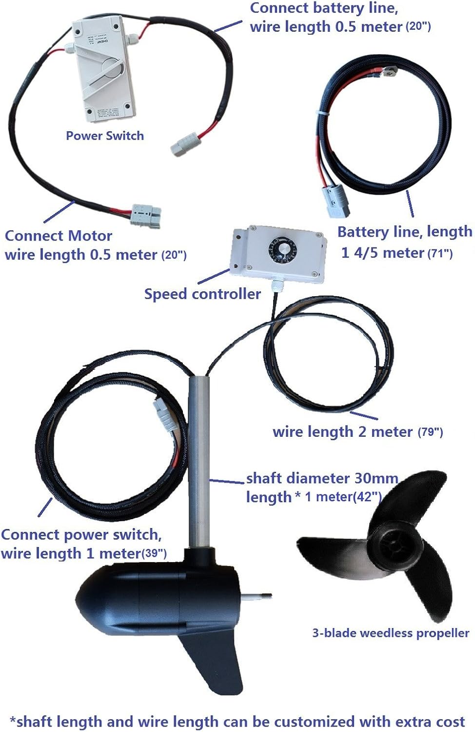 S400-48V 180LB Electric Boat Trolling Motor with Speed Controller 180 Pound Large Thrust Saltwater for DIY
