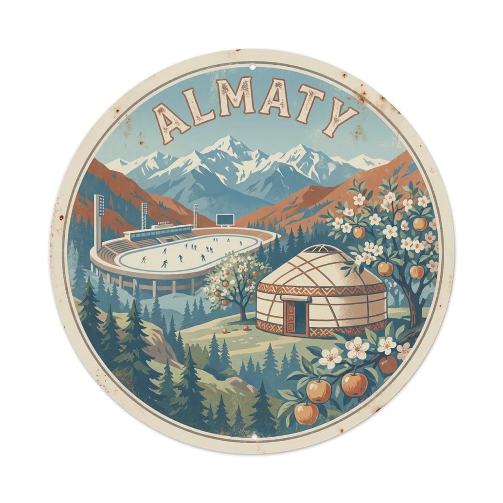 Travel Vintage Kazakhstan Almaty Metal Tin Sign