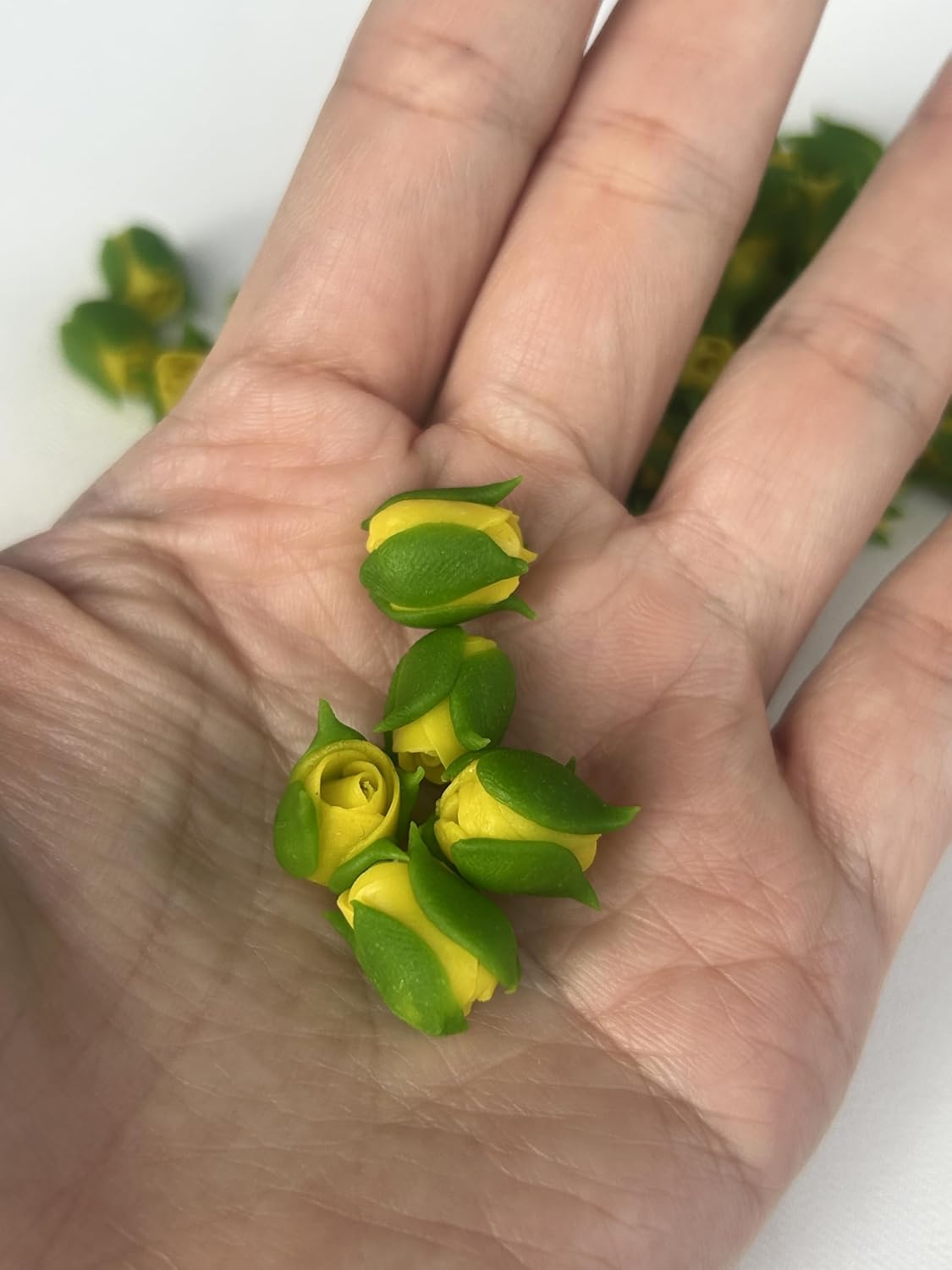 50 PCS Small Rose Clay Beads for Jewelry Making, DIY, Craft Supplies (Yellow)