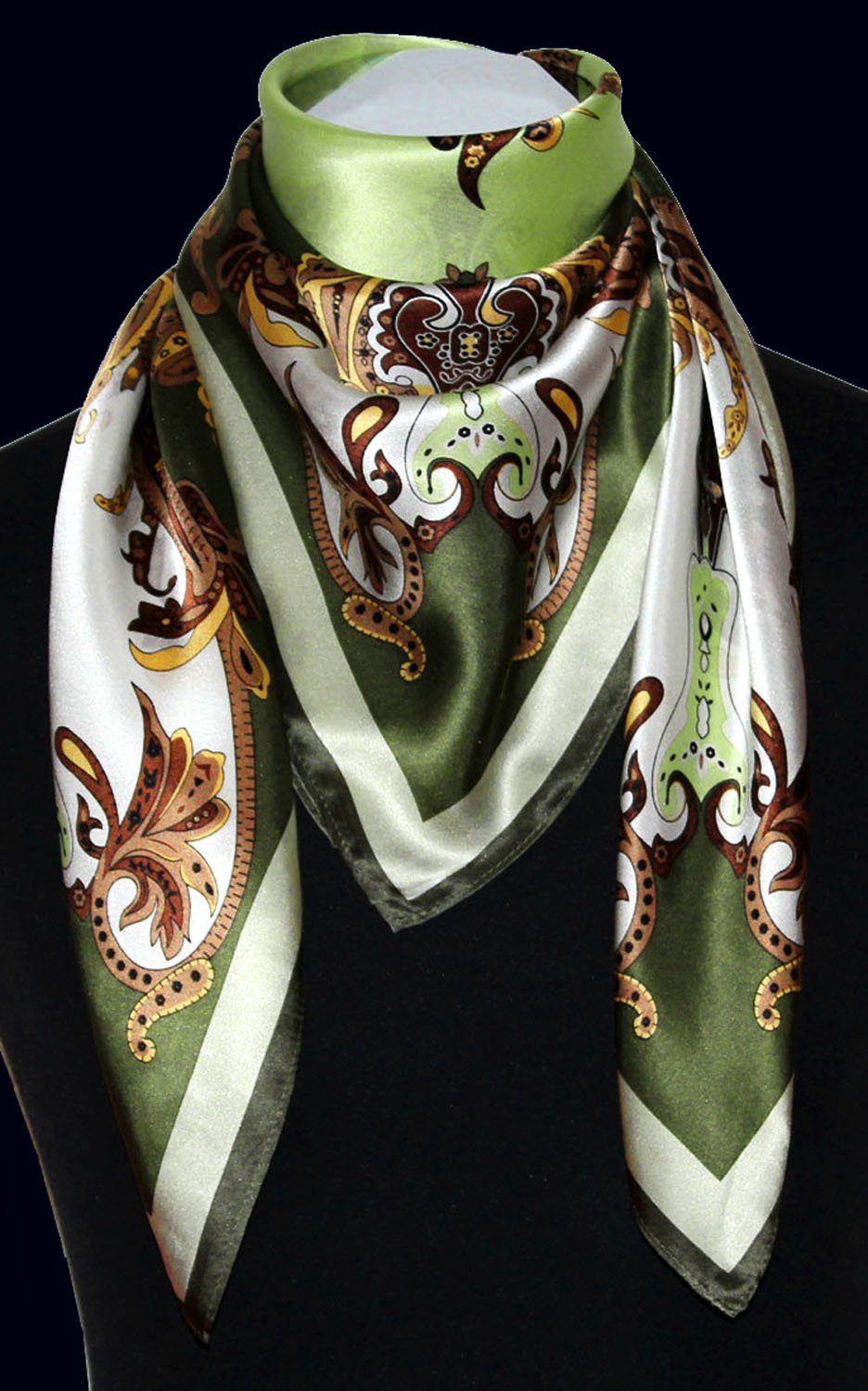 LORENZO CANA Foulard pour la femme – écharpe de 100% soie pour le printemps et l´été, carré avec les mesures de 90 x 90 cm – une sensation de luxe en vert vert tilleul émeraude marron chocolat