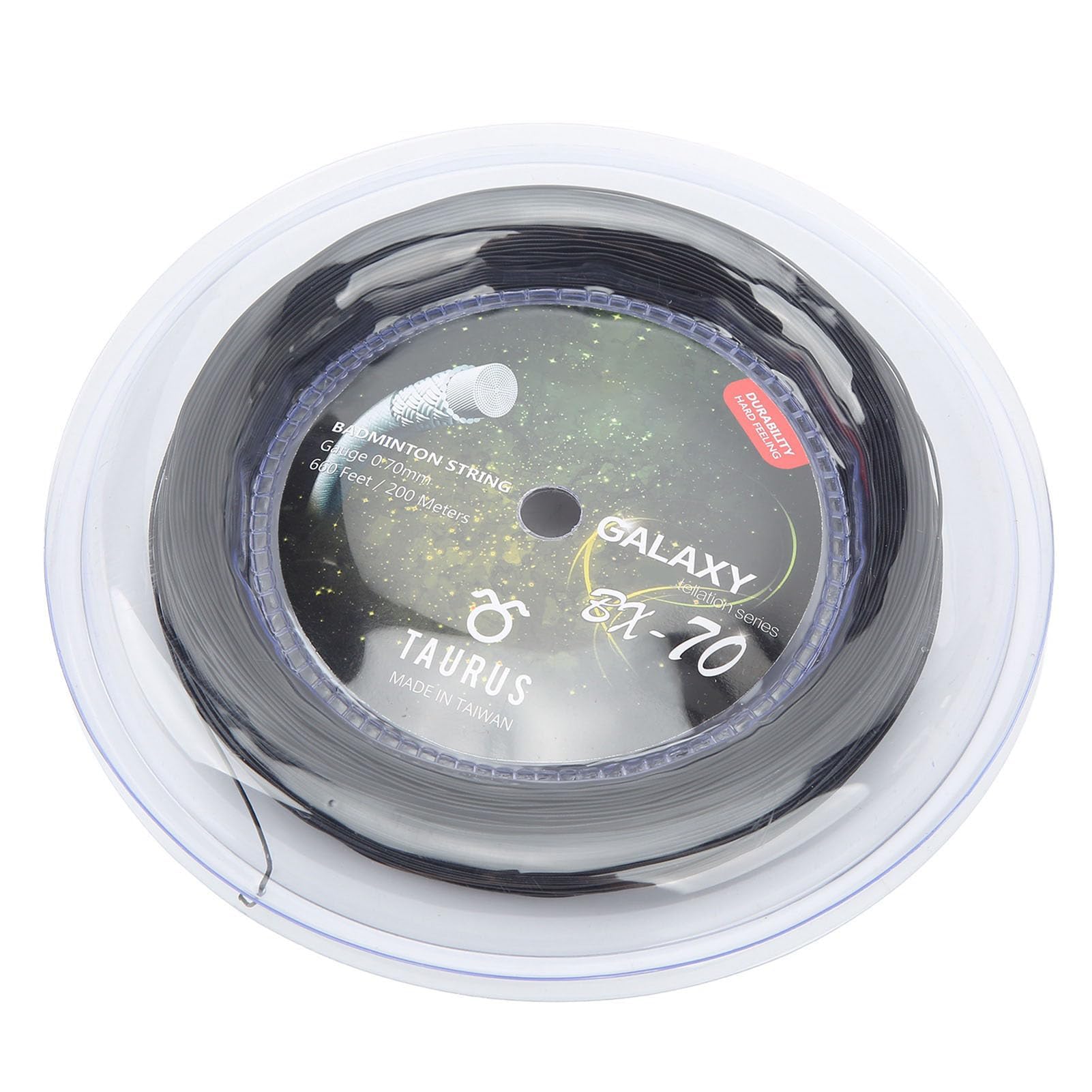 Cuerda de Raqueta de Bádminton Profesional, Piezas de Repuesto de Bobina de 0,7mm y 200m, Color Brillante de Alta Elasticidad (Black)