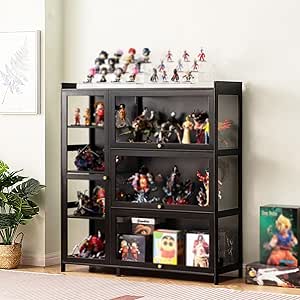 Vitrine En Verre Avec Led YLSZHY Vitrine En Verre Avec 2 Portes Et Bande Lumineuse LED, Vitrine De Collection Verrouillable à 3 Niveaux, Bibliothèque Indépendante Pour Le Salon Chambre (3 Niveaux 2