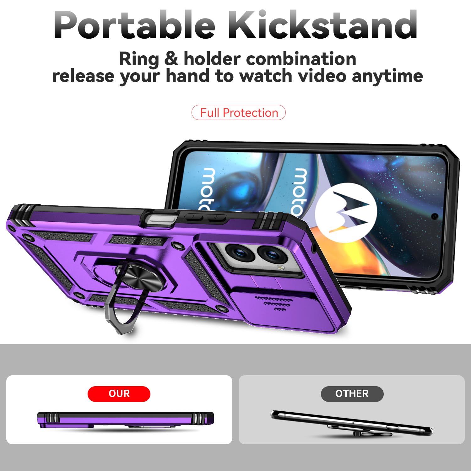 Weycolor For Moto G Power 5G 2024 Case With Camera Lens Cover HD Screen Protector, 10 FT Military Grade Drop Protection, Magnetic Ring Holder Kickstand Protective Phone Case, Ice Green - View #5