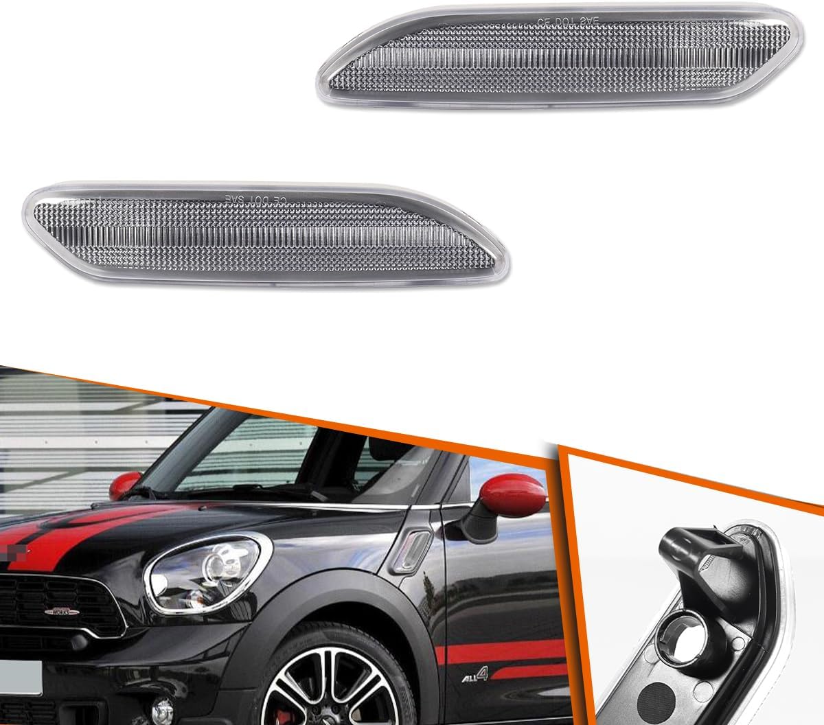 ADIIL Fender Side Marker Light White Lenses Side Marker Light Housings Kit For Mini Cooper Countryman 2012-2017 R60 R61