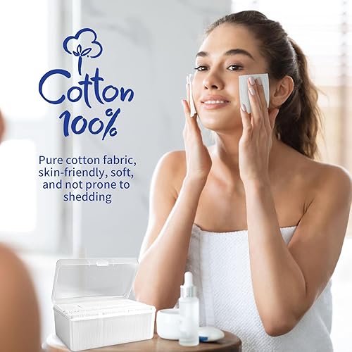 Miniatura 7 de Almohadillas cuadradas de algodón para la cara (475 unidades)  100% algodón puro, almohadillas desmaquillantes suaves sin pelusa para uso facial y