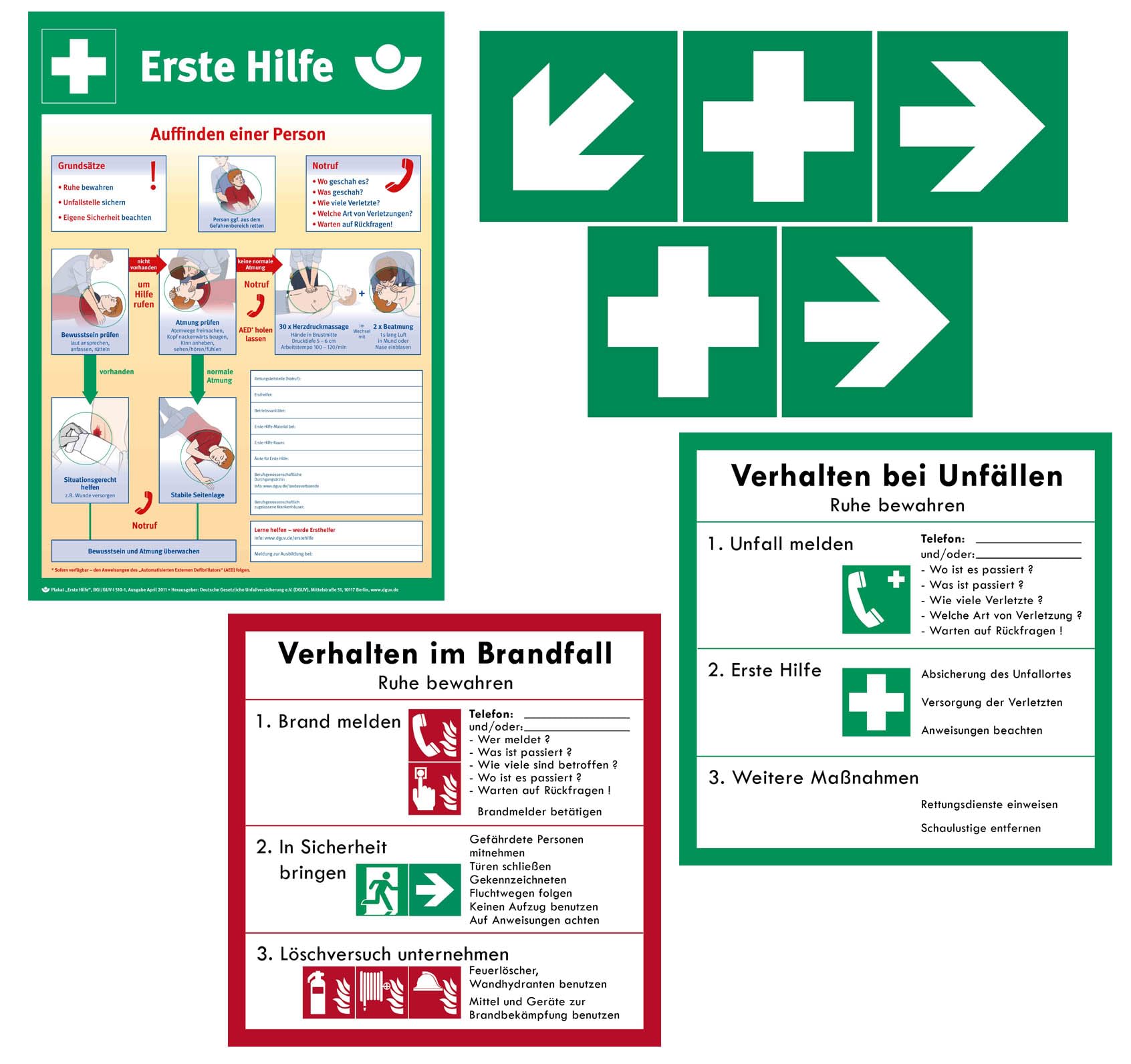 Erste-Hilfe-Koffer/Verbandskasten aktuelle DIN/EN 13157 inkl. Augenspülung + BG-Info-Komplettpaket mit Aushang & Rettungszeichen