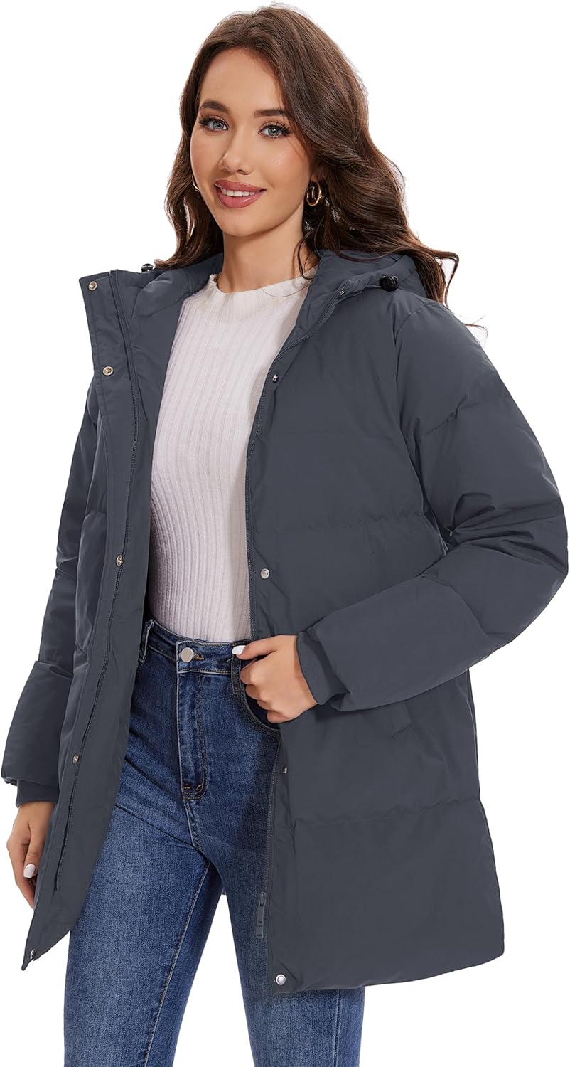 YUCOLEN Women's Down Jacket with Hood Parka Winter Coats Puffer Warm Jackets Waterproof Long Fashion Outwear - Image 4