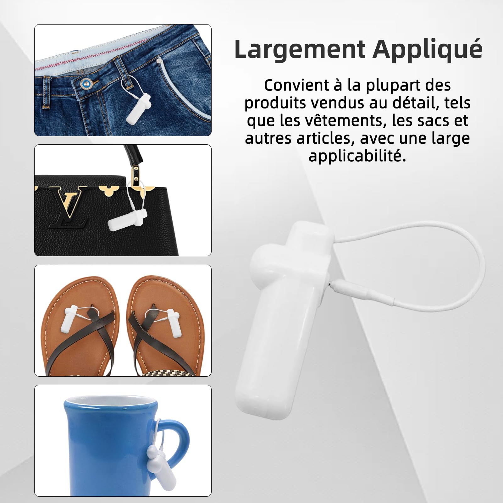 Lot de 100 mini étiquettes de sécurité rigides RF 8,2 MHz avec cordon, compatible avec les systèmes RF EAS pour vêtements, chaussures et sacs