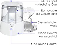 Vista 2 de Crane x HALLS Humidificador de niebla caliente 2 en 1 e inhalador de vapor, 0.5 galones, azul y blanco