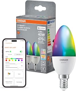 Osram SMART+ Kerze mit Matter over Wifi, Vorteilspack mit 2 Stück, E14-Sockel, 9W, 16 Mio RGB-Farben, warmweiß-tageslichtweiß (2700-6500K), funktioniert mit Alexa, Google und Apple, 2er-Pack