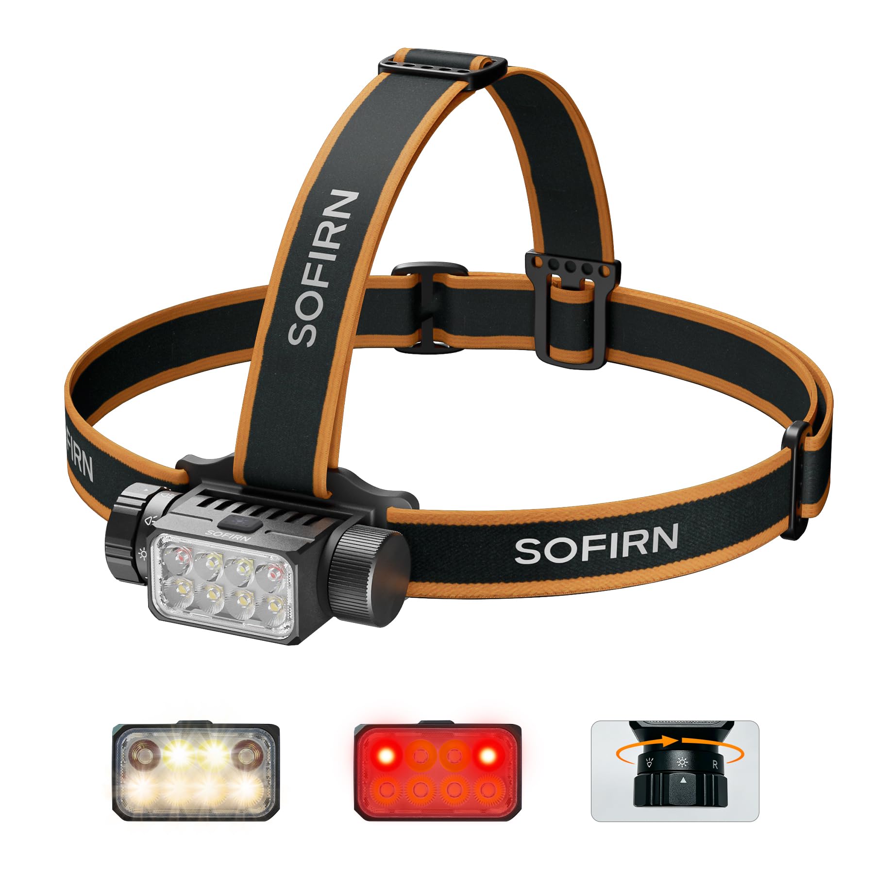 CSTEBOKE Stirnlampe 3320LM - sofirn HS23 mit Rot-, Weiß- und Neutrallichtt | Leuchtweite 192M, USB-C, IPX6, 660NM, CRI90, Laufzeit 350H, 8 LEDs, Magnetsteuerung, Angeln, Kontrolle, Camping, Notfall