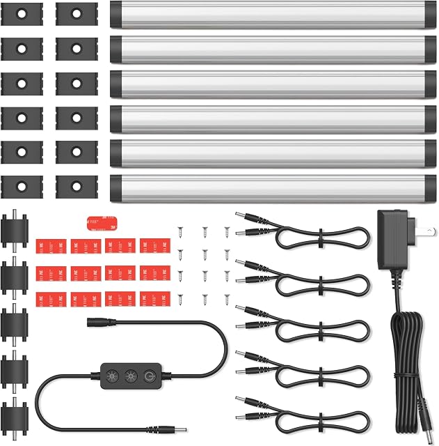 Lumières LED sous le comptoir à brancher GETINLIGHT de 12 pouces pour cuisine, blanc doux 3000K, paquet de 6, IN-0110-26-SN
