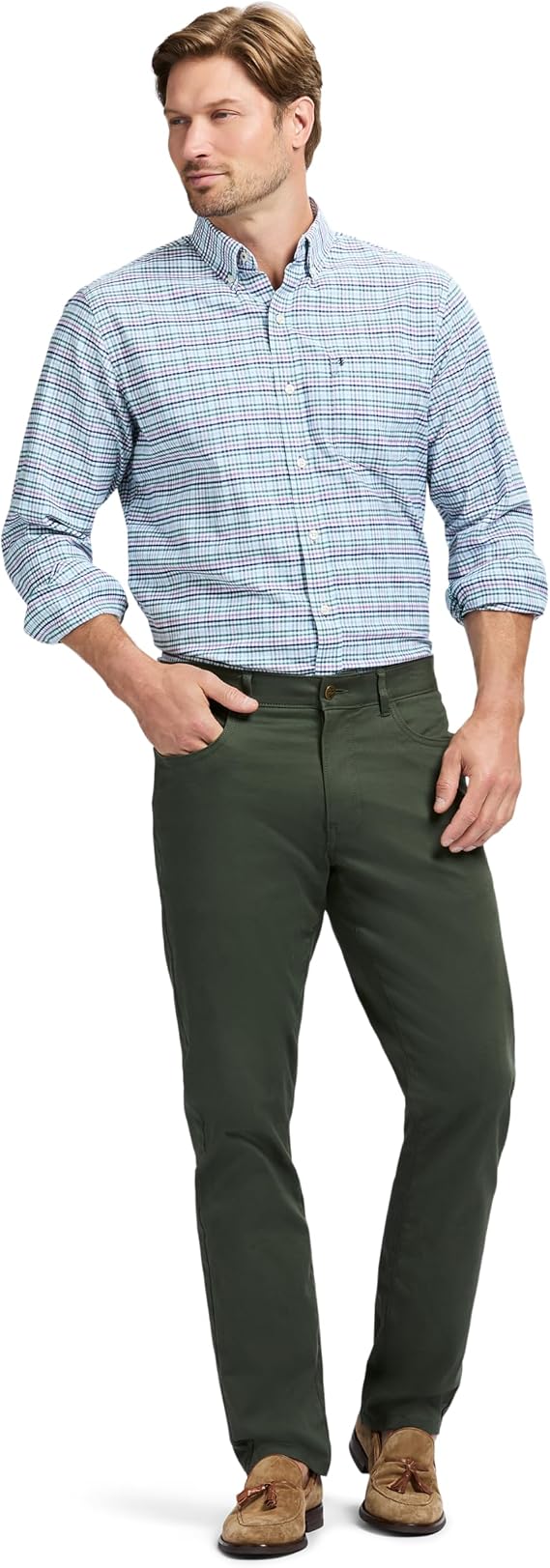 Izod Men's Pinpoint Oxford Button Down Shirt Long Sleeve Stretch