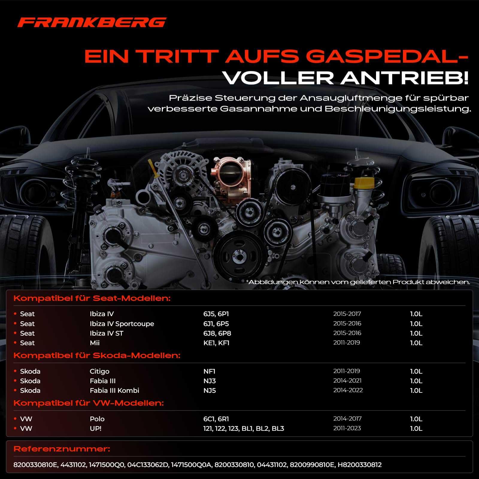 Frankberg 1x Drosselklappenstutzen Benzin Kompatibel mit Polo 6C1 6R1 UP 121 122 123 BL1 BL2 BL3 Fabia III Kombi NJ5 Fabia III NJ3 Ibiza IV Sportcoupe 6J1 6P5 Replace# 04C133062D